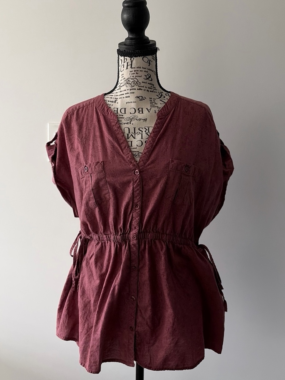 Sonoma Burgundy Button-Front Drawstring Tunic